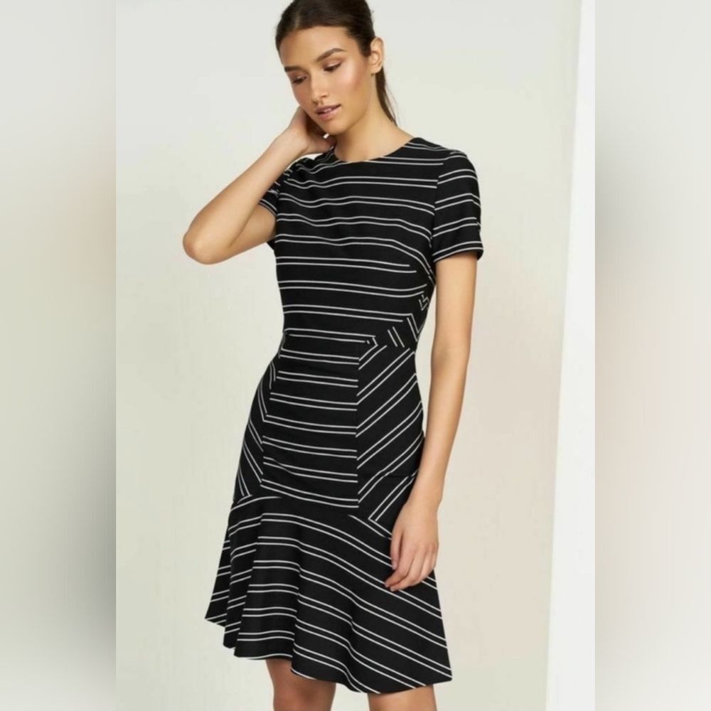Anthropologie Hutch Eleanor black & white striped midi short sleeve dress size M